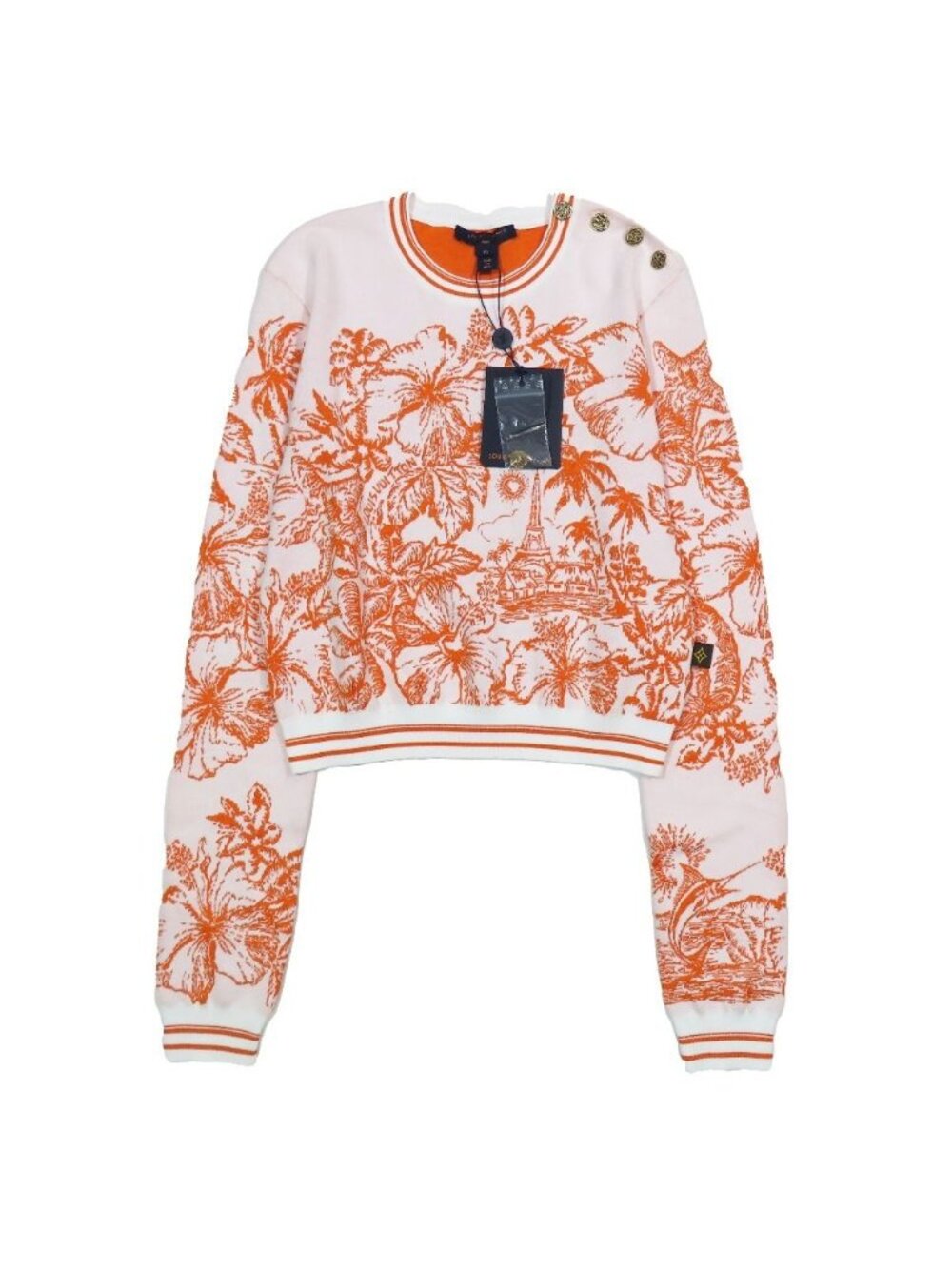Louis Vuitton Tropical Floral Cropped Knit Short Length Cotton Silk Long Sleeve